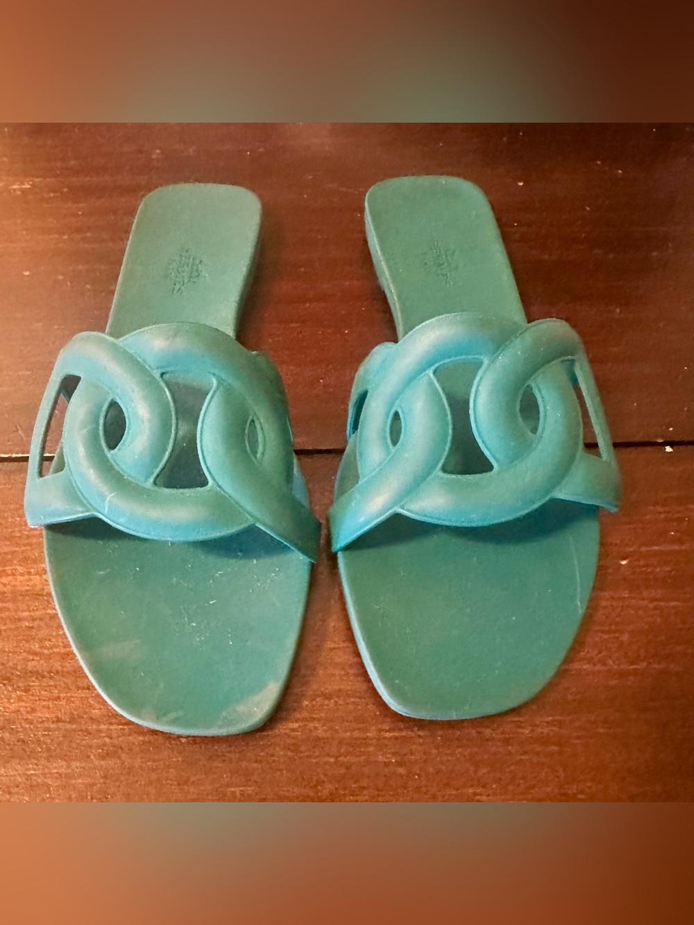 Hermes like Teal Interlocking Chain Slide Sandals